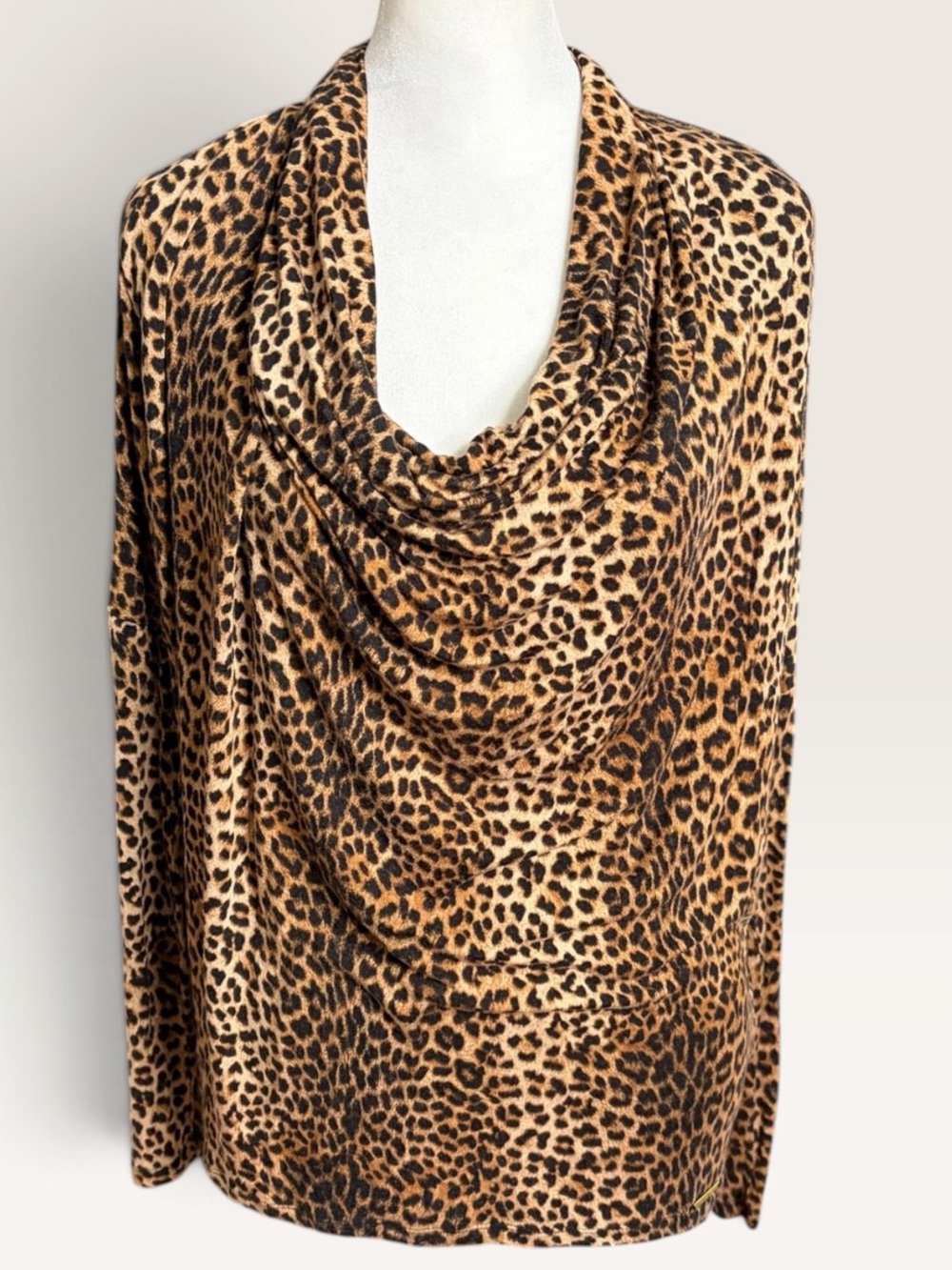 MICHAEL Michael Kors Leopard Print Cowl Neck Sweater - Tan & Black
